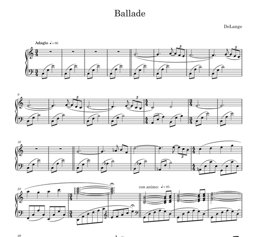 Ballade by neo-classical composer and pianist DeLange piano sheet music