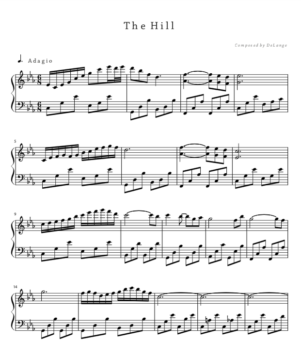 Piano sheet music download pdf The Hill by DeLange