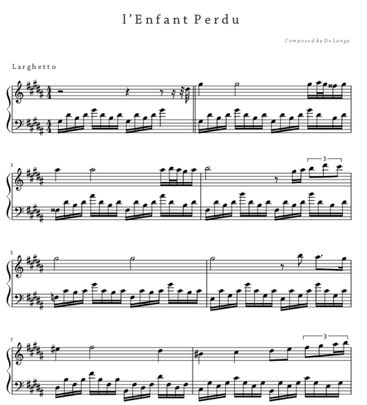 Piano sheet music download pdf L'enfant Perdu by DeLange