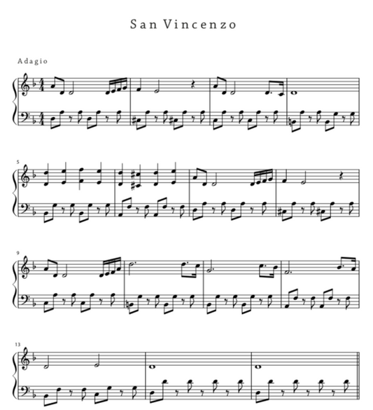 Piano sheet music download pdf San Vincenzo by DeLange