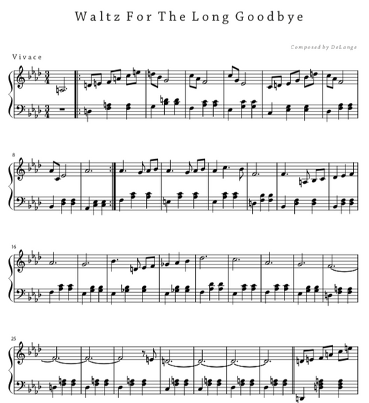 Piano sheet music download pdf Waltz For The Long Goodbye by DeLange